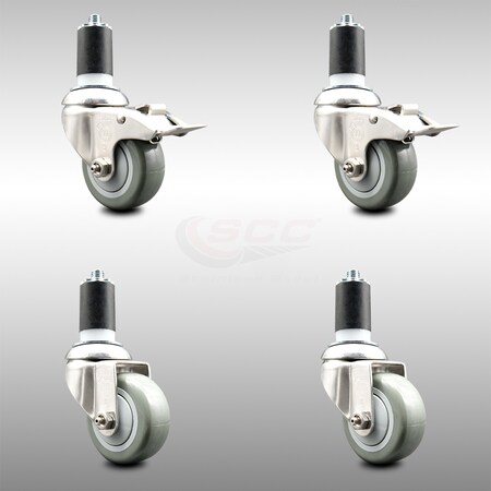 Service Caster 3.5 Inch 316SS Gray Polyurethane Swivel 1-5/8 Inch Stem Caster Lock Brake, 2PK SCC-SS316TTLEX20S3514-PPUB-2-S-2-158